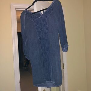 3/4 sleeve chambray dress